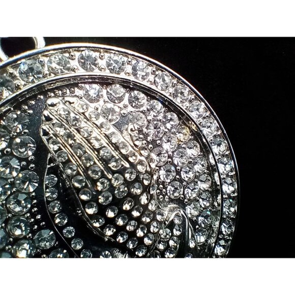 Praying Hands Medallion Pendant 23.75" Necklace Rope Chain & Rhinestones Aluminu - Picture 6 of 16